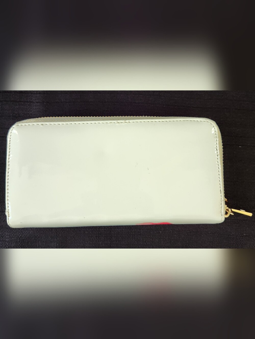 Floral Butterfly Print Double Zip Around Wallet White Patent Faux Leather Clutch - Picture 8 of 16